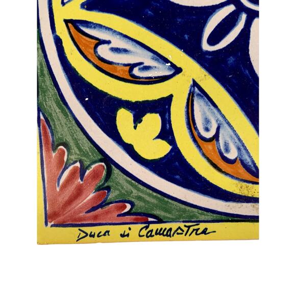 Pier 1 Duca Di Camastra Hand Painted Ceramic Tile Floral Trivet Italy 7.5" - Picture 2 of 6